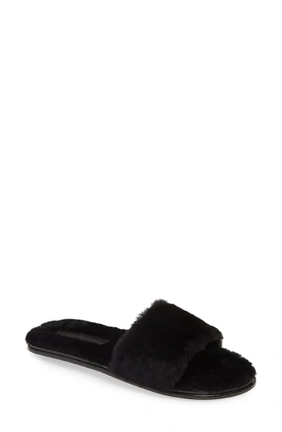 Shop Rebecca Minkoff Palah Genuine Shearling Slide Sandal In Black Suede