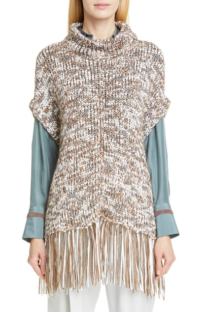 Shop Brunello Cucinelli Sequin Poncho Sweater In Desert