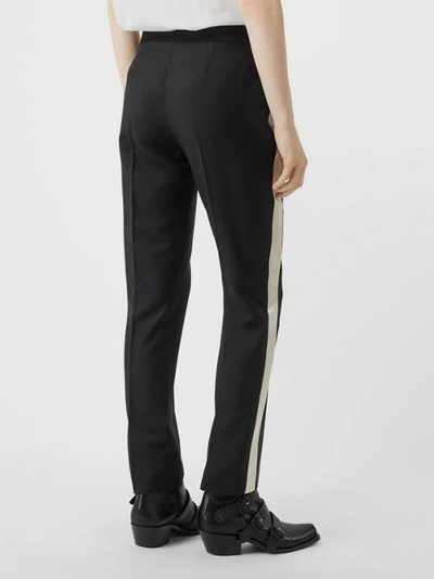 Shop Burberry Straight Fit Silk Stripe Wool Tailored Trousers In Black