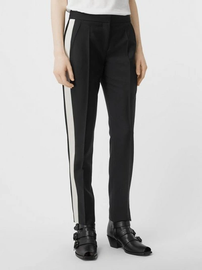 Shop Burberry Straight Fit Silk Stripe Wool Tailored Trousers In Black