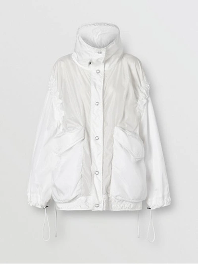 Shop Burberry Drawcord Detail Logo Print Lightweight Jacket In White