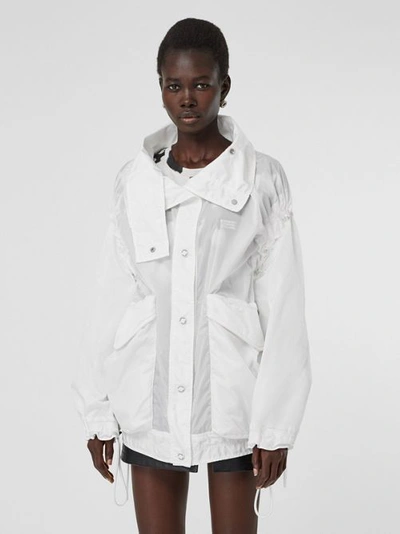 Shop Burberry Drawcord Detail Logo Print Lightweight Jacket In White