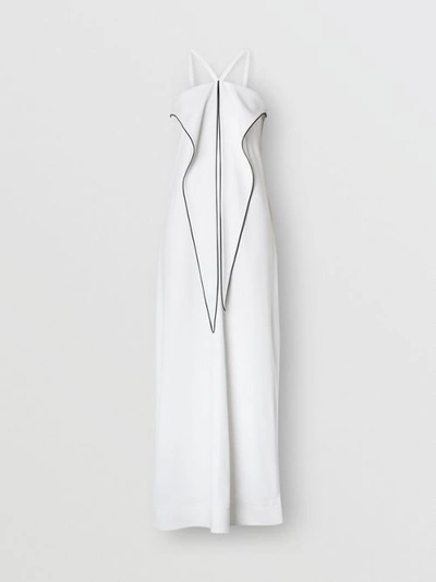 Shop Burberry Drape Detail Stretch Jersey Gown In White