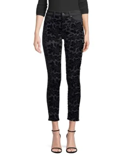 Shop 7 For All Mankind Floral Skinny Ankle Jeans In Black