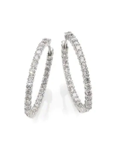 Shop Roberto Coin Women's 18k White Gold & Diamond Hoop Earrings/1.2"