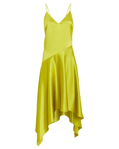 Shop Fleur Du Mal Asymmetric Silk Slip Dress In Yellow