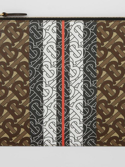 Shop Burberry Monogram Stripe E-canvas Zip Pouch In Bridle Brown