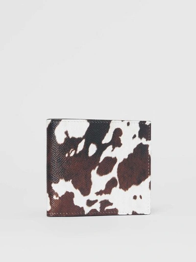 Shop Burberry Cow Print Leather International Bifold Wallet In Black/white