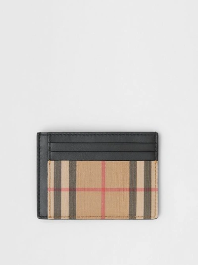 Shop Burberry Vintage Check And Leather Money Clip Card Case In Archive Beige