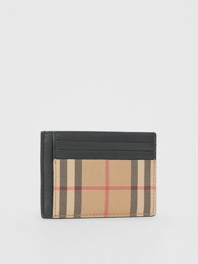 Shop Burberry Vintage Check And Leather Money Clip Card Case In Archive Beige