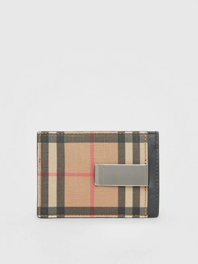 Shop Burberry Vintage Check And Leather Money Clip Card Case In Archive Beige