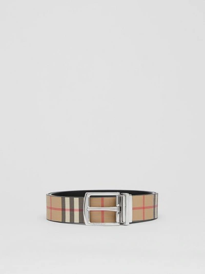 Shop Burberry Reversible Vintage Check E-canvas And Leather Belt In Archive Beige