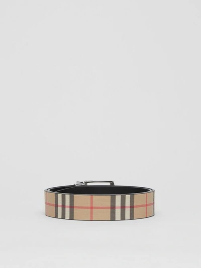 Shop Burberry Reversible Vintage Check E-canvas And Leather Belt In Archive Beige