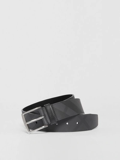 Shop Burberry London Check And Leather Belt In Dark Charcoal/black