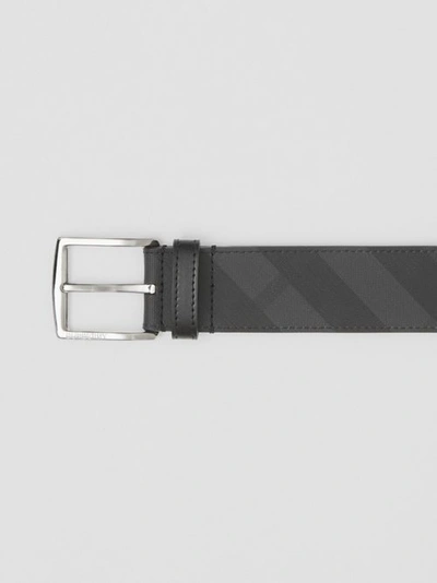 Shop Burberry London Check And Leather Belt In Dark Charcoal/black