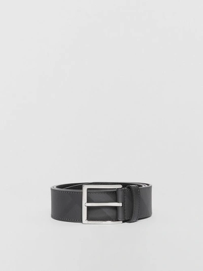 Shop Burberry London Check And Leather Belt In Dark Charcoal/black