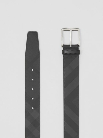 Shop Burberry London Check And Leather Belt In Dark Charcoal/black