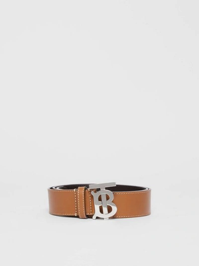 Shop Burberry Monogram Motif Topstitched Leather Belt In 탠