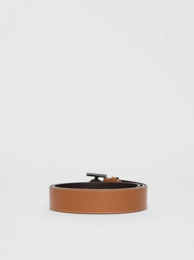 Shop Burberry Monogram Motif Topstitched Leather Belt In 탠