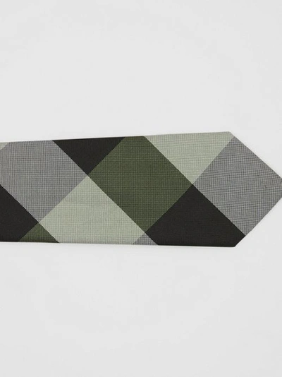 Shop Burberry Modern Cut Oversized Check Silk Tie In Utility Green