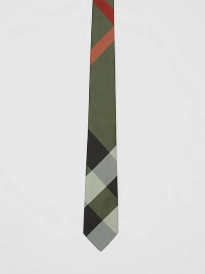 Shop Burberry Modern Cut Oversized Check Silk Tie In Utility Green