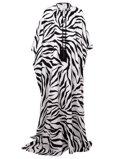 Shop Oscar De La Renta Zebra Print Silk Caftan In Blk-wht