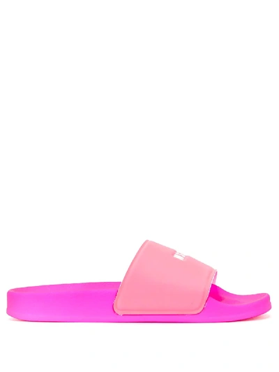 Shop Msgm Printed Logo Slides - Pink
