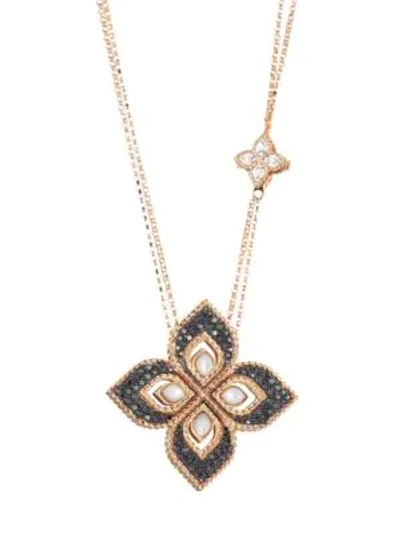 Shop Roberto Coin Venetian Princess 18k Rose Gold, Black Diamond & White Diamond Necklace