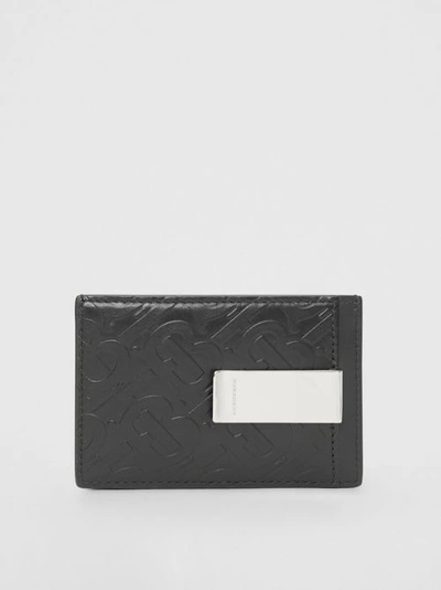 Shop Burberry Monogram Leather Money Clip Card Case In Black