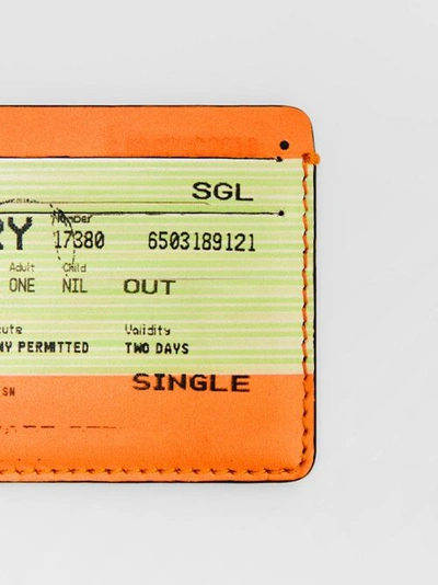 Train Ticket Print Leather Card Case In Orange