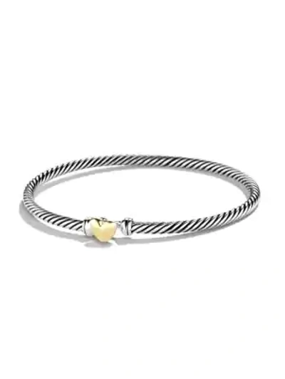 Shop David Yurman Cable Collectibles Heart Bracelet With Gold In Silver