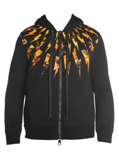 Shop Neil Barrett Flame Graphic Zipper Hoodie In Black