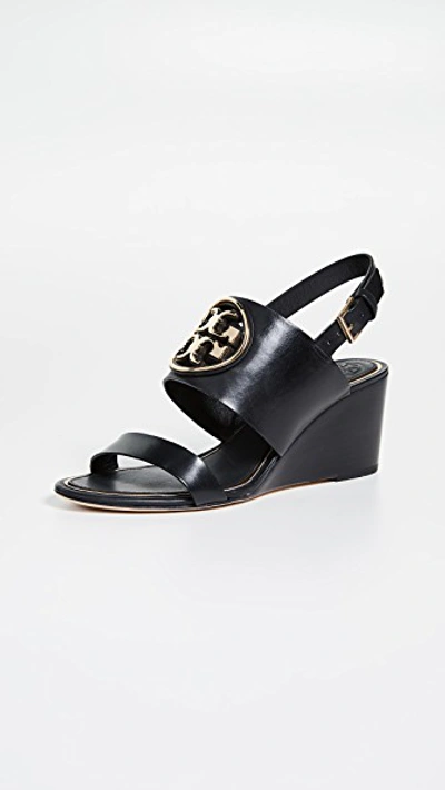 Shop Tory Burch Metal Miller 65mm Wedge Sandals In Perfect Black/gold