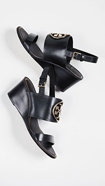 Shop Tory Burch Metal Miller 65mm Wedge Sandals In Perfect Black/gold