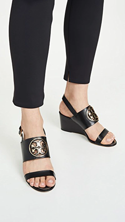 Shop Tory Burch Metal Miller 65mm Wedge Sandals In Perfect Black/gold