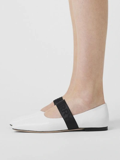 Shop Burberry Logo Detail Lambskin Flats In White