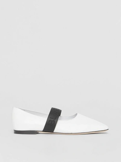 Shop Burberry Logo Detail Lambskin Flats In White