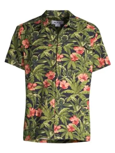 Shop Apc Chemisette Midway Floral Short-sleeve Shirt In Dark Navy
