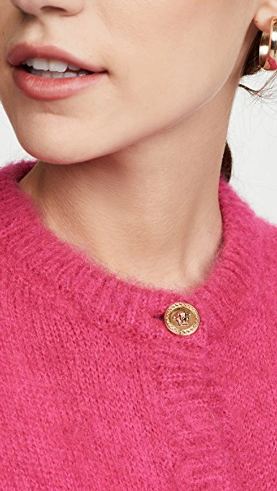 Shop Versace Fuzzy Cardigan In Fuschia