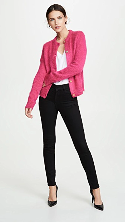 Shop Versace Fuzzy Cardigan In Fuschia