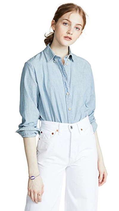 Shop 7 For All Mankind Button Down Shirt In Stoned Blue