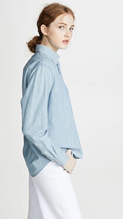Shop 7 For All Mankind Button Down Shirt In Stoned Blue
