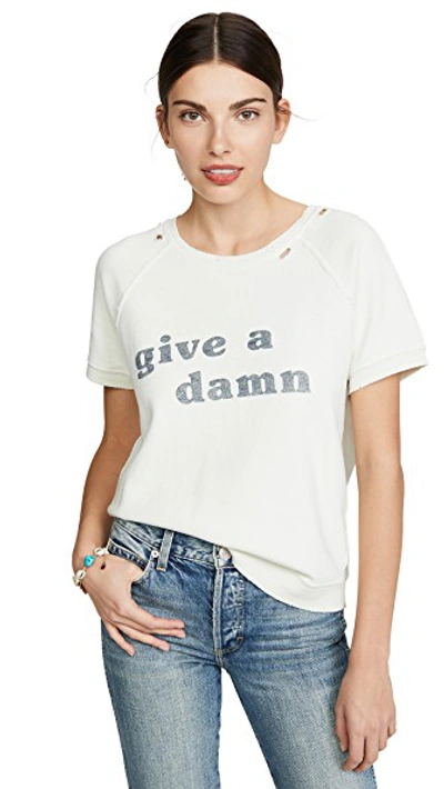 Shop Amo Give A Damn Short Sleeve Sweatshirt In Vintage White