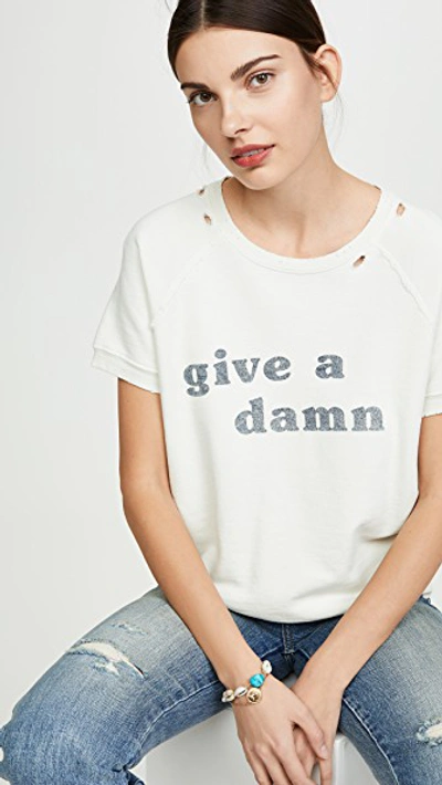 Shop Amo Give A Damn Short Sleeve Sweatshirt In Vintage White