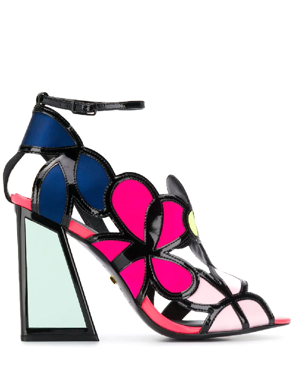 pink floral heeled sandals