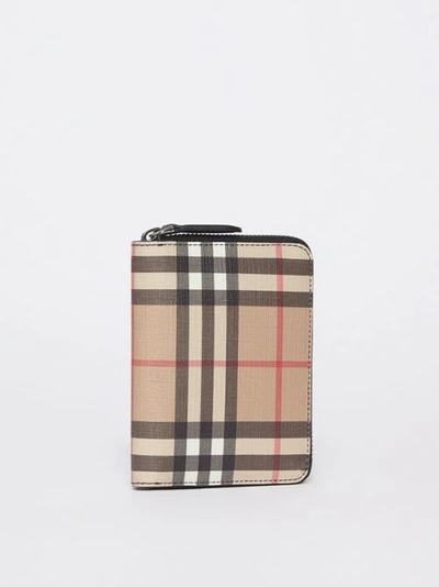 Shop Burberry Vintage Check E-canvas Ziparound Wallet In Black