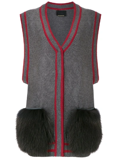 Shop Andrea Bogosian Knit Vest With Furry Pockets - Grey