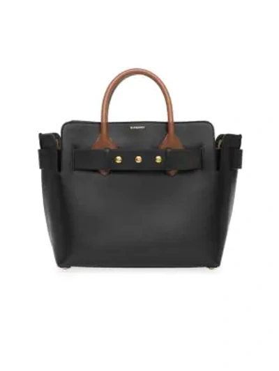Shop Burberry Small Triple Stud Leather Belt Tote In Black