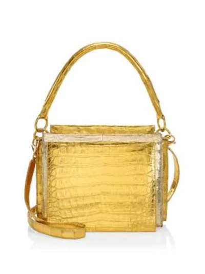 Shop Nancy Gonzalez Small Radziwell Metallic Crocodile Top Handle Bag In Gold Silver
