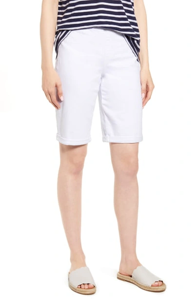 Shop Nydj Roll Cuff Pull-on Denim Shorts In Optic White